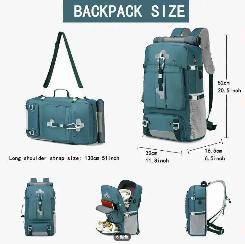 45.97cm Anti-theft Travel Backpack With Hidden USB Charging Port Separate Shoe Compartment, And Convertible Luggage Bag Design