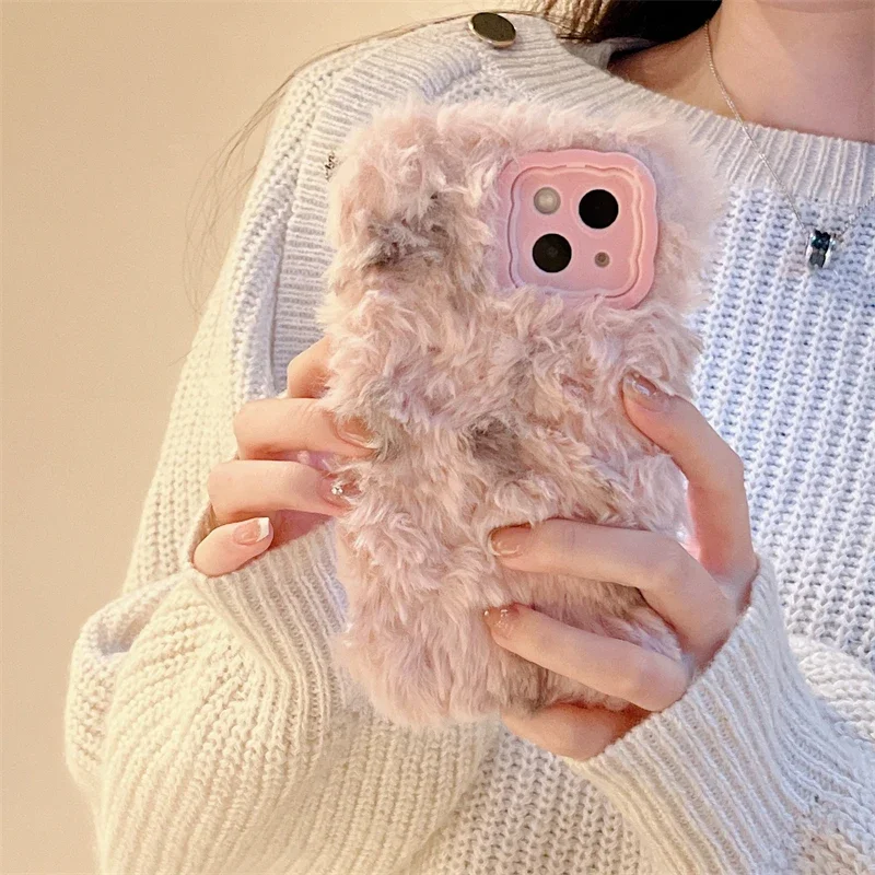 Fluffy Plush Rabbit Pattern Winter Phone Case For Huawei P40 P50 P60 Pro Pura 70 Pro Wave Lens Holder Protective Cover Cases