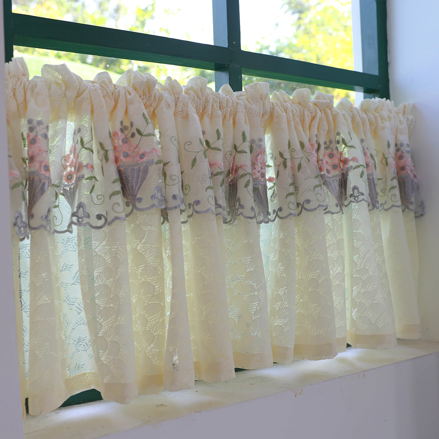 French pastoral partition curtain bay window block light warm yellow