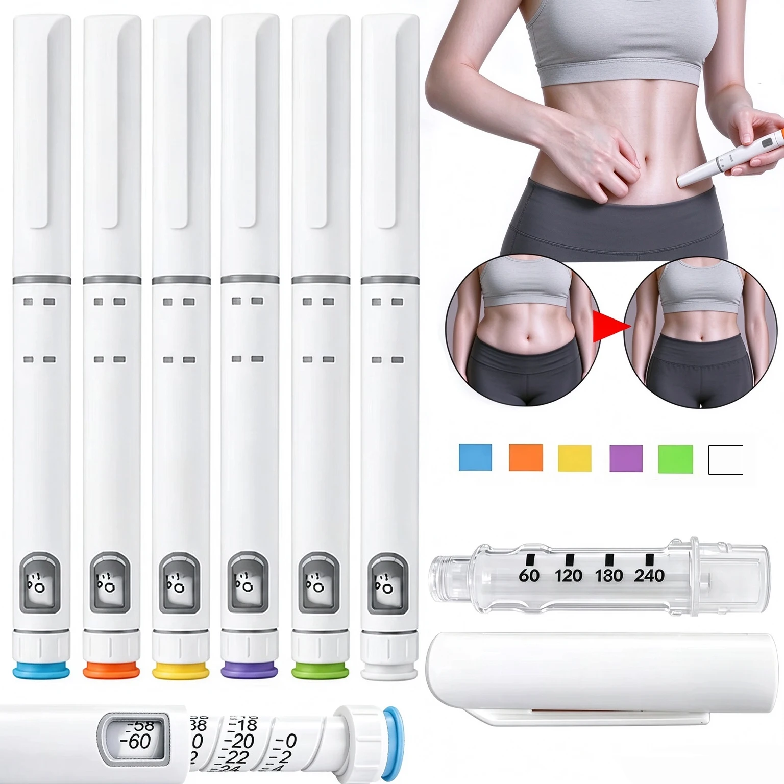 10Pack 3ml 60U Colorful Portable Self-Injector Peptide & Insulin Magic Pen Disposable Adjustable Empty Rotary Push for Diabetes