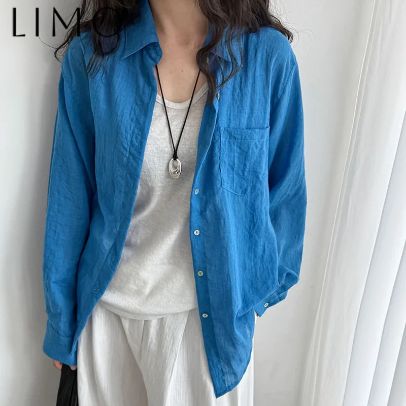 

LIMO New Women’s Casual Long Sleeve Blouse Spring Summer Loose Shell Buttons Single Breasted Pockets Elegant Relaxed Premium