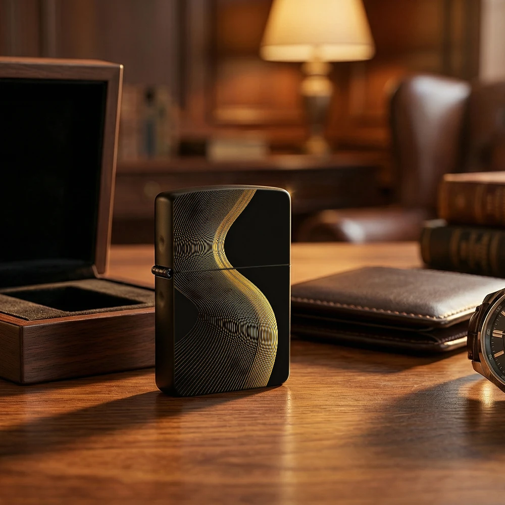 

Elegant Gold Wave Pattern Flip Top Lighter, Luxury Metal Cigarette Lighter for Men, Ideal Gift for Smoking Enthusiasts