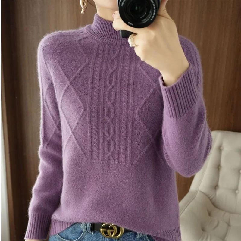 New Autumn/Winter Fashion Korean Edition Half High Neck Lazy Solid Color Thick Loose Versatile Slim Women\'s Long Sleeve Sweater