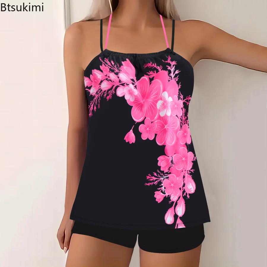 2025 gedruckt Tankini Zwei Stück Badeanzug Frauen Sexy Strape Bademode Weibliche Sport Bade Schwimmen Anzug Sommer Shorts Beachwear