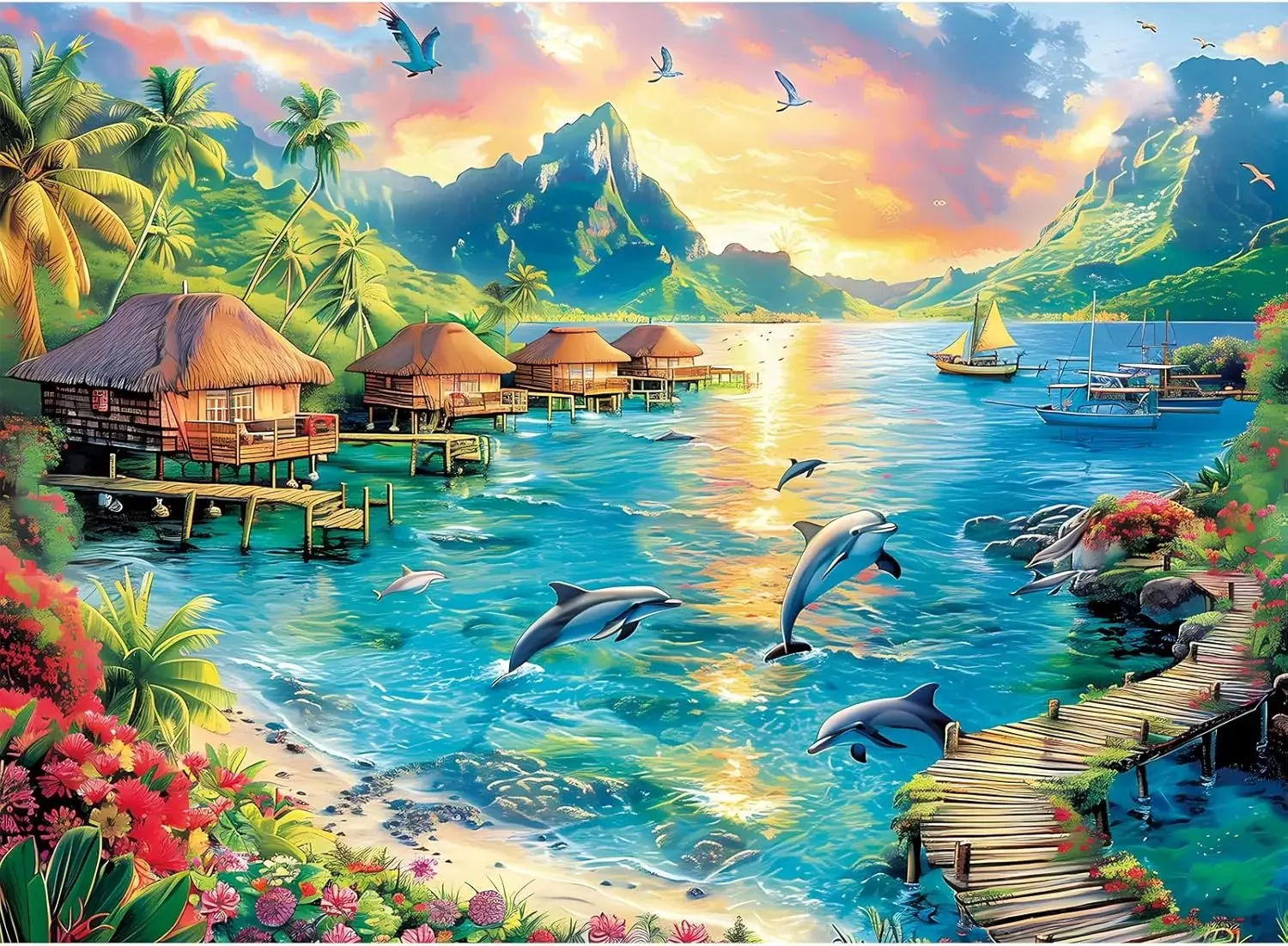 Dolphin 1000/520/120 Pieces Jigsaw Puzzles Challenging Family Activity Games for Gameroom Bedroom Livingroom Party Gifts