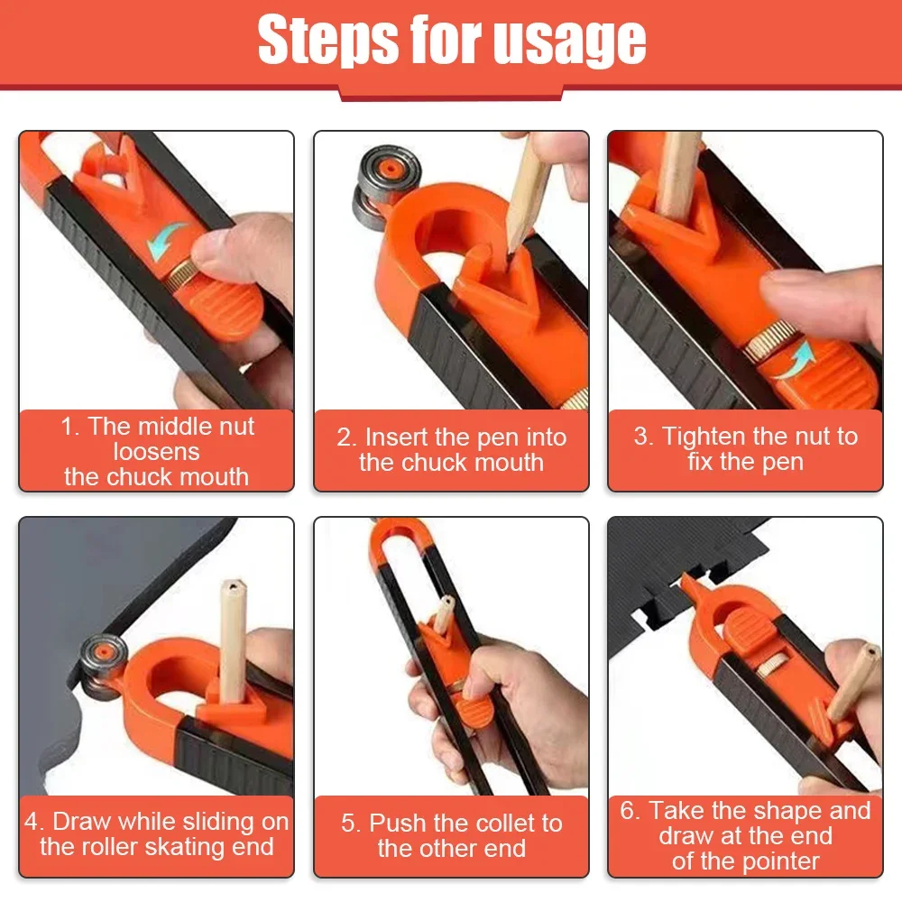 New Profile Scribing Ruler Contour Gauge with Lock Adjustable Locking Precise Woodworking Measuring Gauge Profile Duplicator