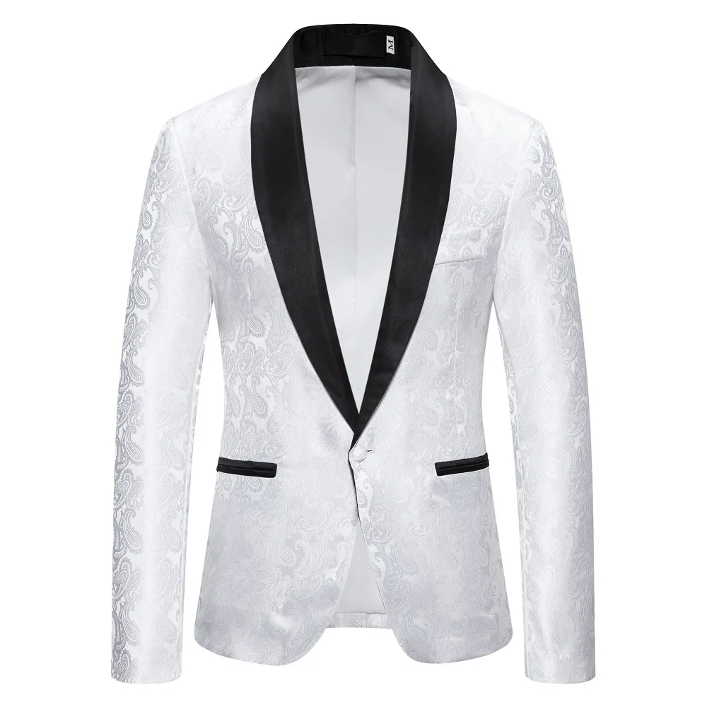 

Mens White Jacquard Tuxedo Blazer Suit Jacket Hipster Shawl Lapel One Button Paisley Dress Blazers Dinner Party Prom Blazer Male