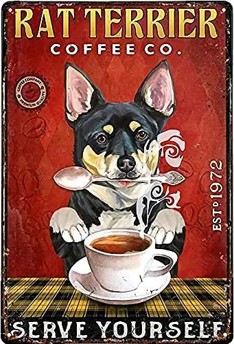 Vintage Halloween Tin Sign Retro Tin Sign Vintage Metal Plaque Rat Terrier Coffee Serve Yourself Signage Decoration Farm Farmhou