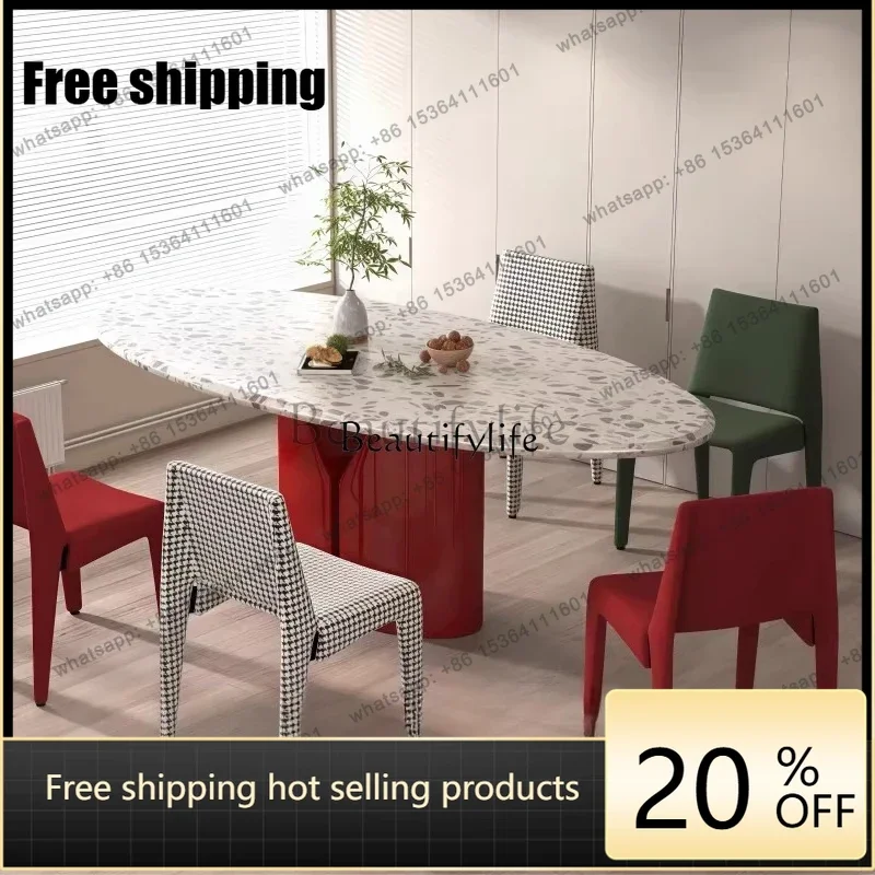 JJ  Nordic simple modern dining table casual personality creative burgundy coffee oval dining table
