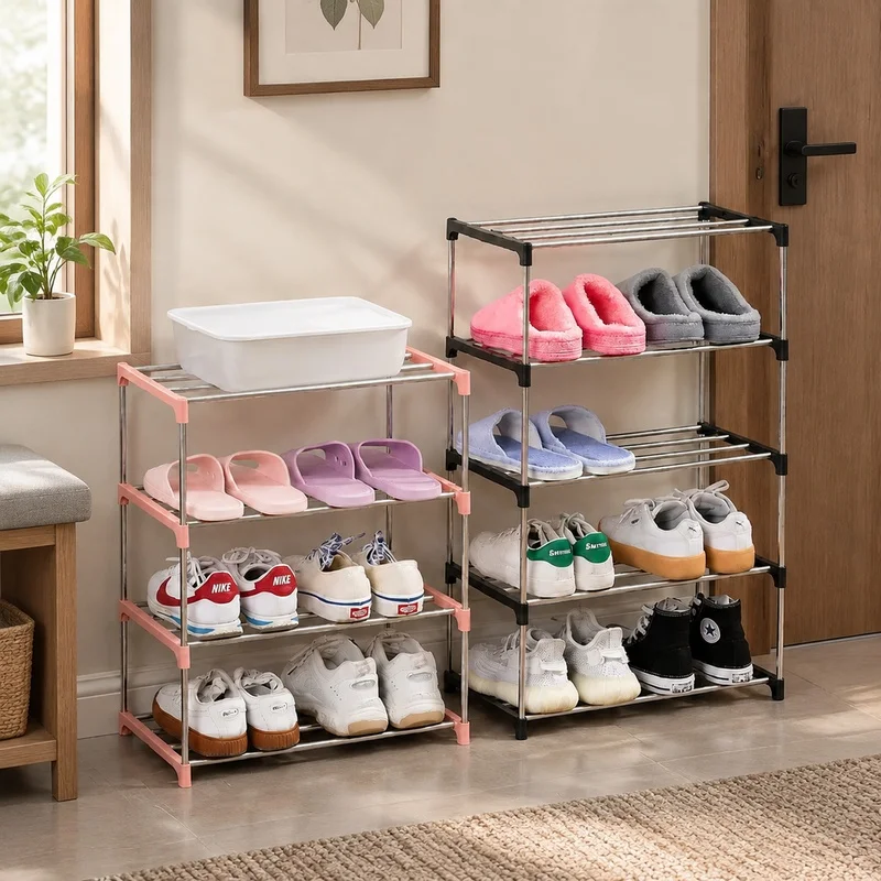 Compact Multi-Level Shoe Rack with 3-4 Shelves for Organized Home Storage