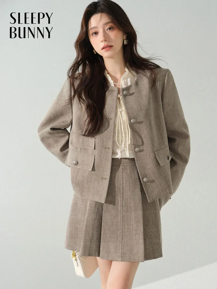 

Elegant Tweed Two Piece Set High Waist Pleated Skirt and Short Jacket for Women Autumn Outfit for Office Daily Wear Fashion Look