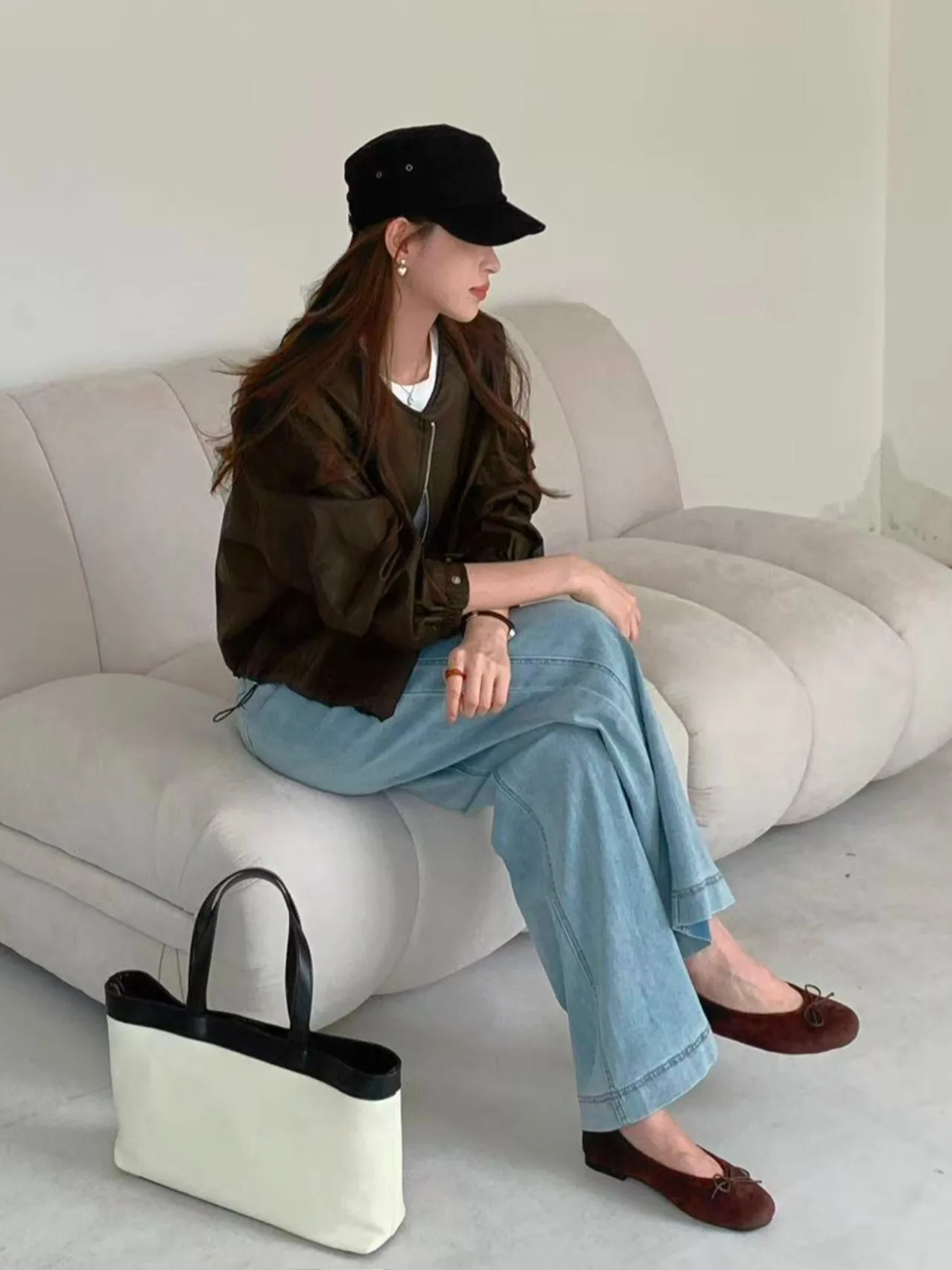 เสื้อสตรีสไตล์เกาหลี วินเทจ หนังแท้ ทรงกลม แขนยาว ลำลอง อเนกประสงค์ ช่วยลดอายุ รุ่นใหม่ล่าสุด สำหรับฤดูใบไม้ผลิและฤดูใบไม้ร่วง