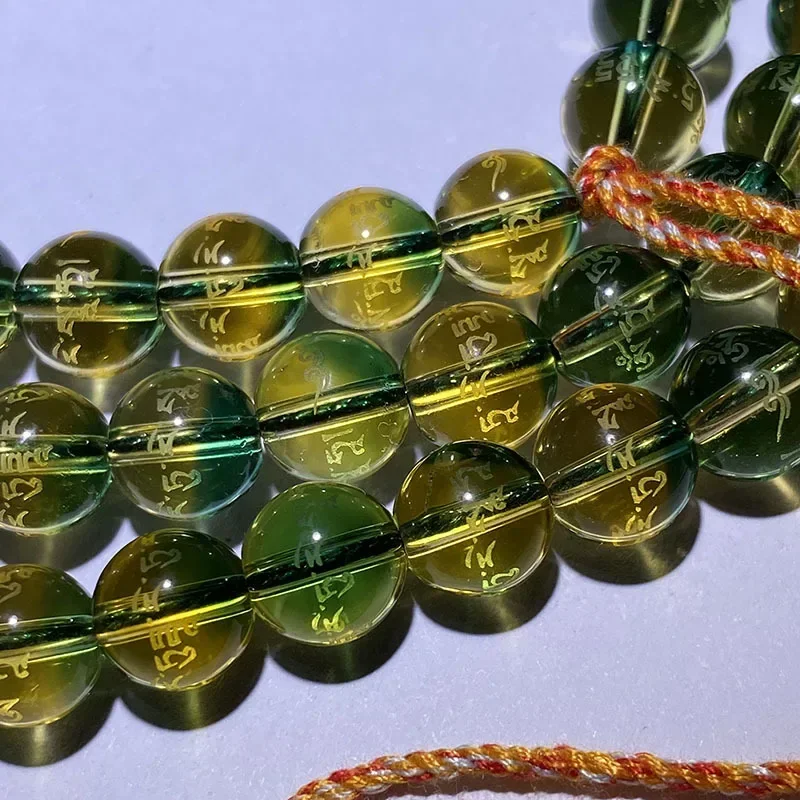 Om Tara Tuttare Yure Soha 108 Golden Light Gradient Green Handheld Prayer Beads Exquisite