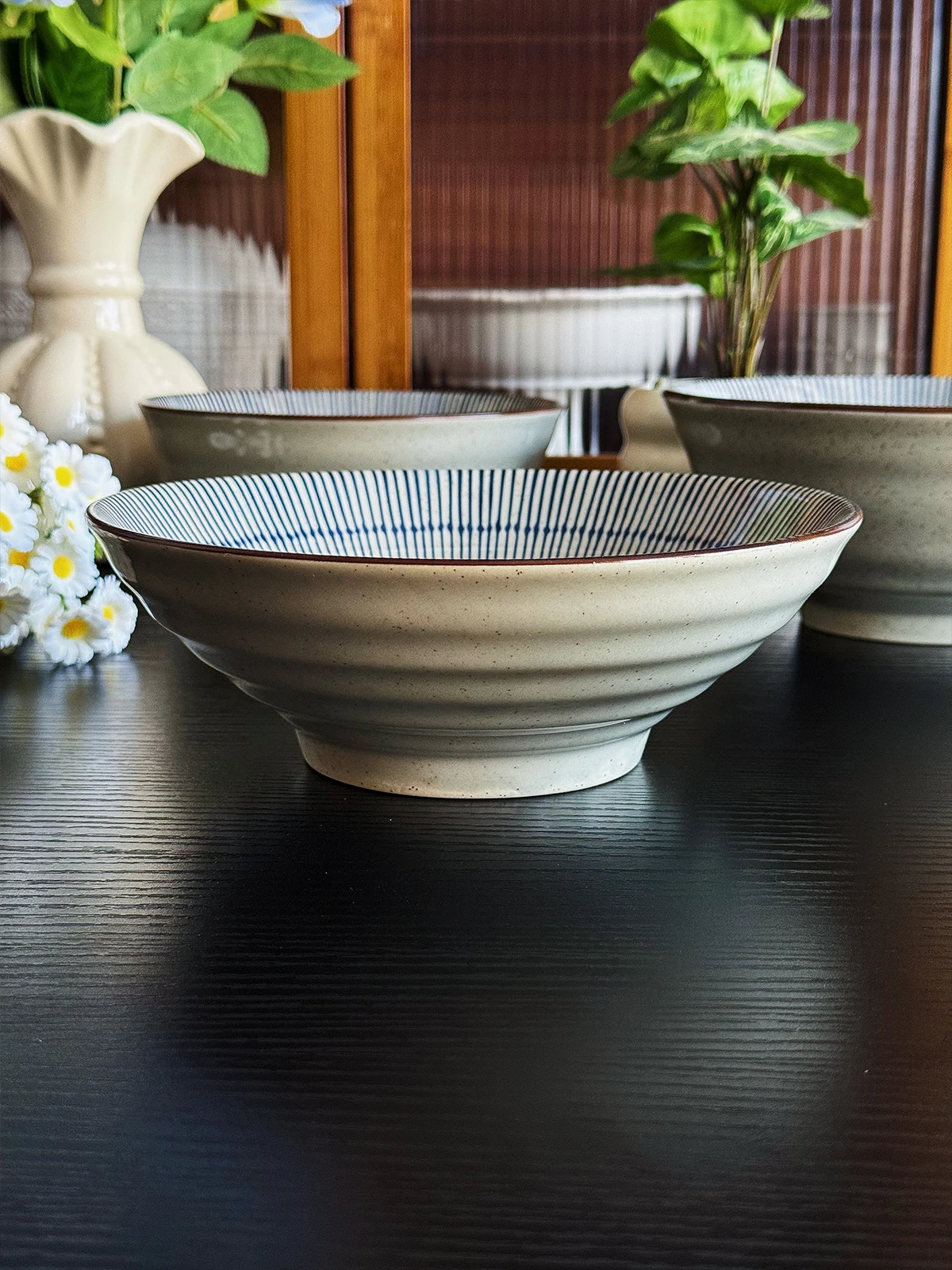 Japanese Style Ceramic Bowl Large Soup Bowl Noodle Bowl Dining Utensils Family Use Restaurant Suitable Microwave Oven Proof