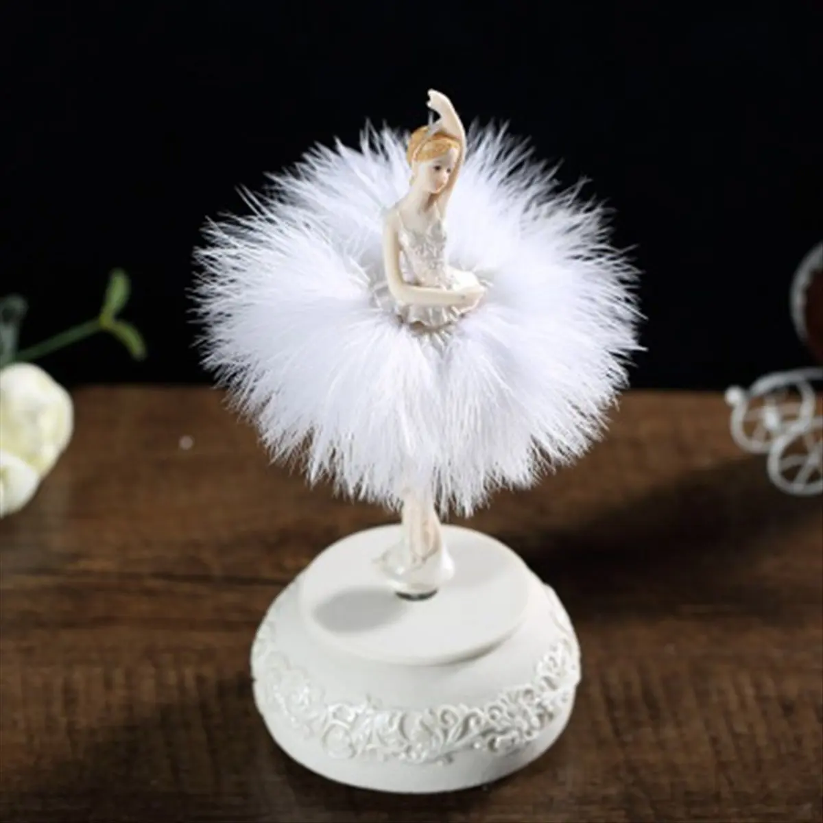 

REST Skirt Rotating Music Box Figurine, Manual Control Dancing Girl Musical Box for Girls, White
