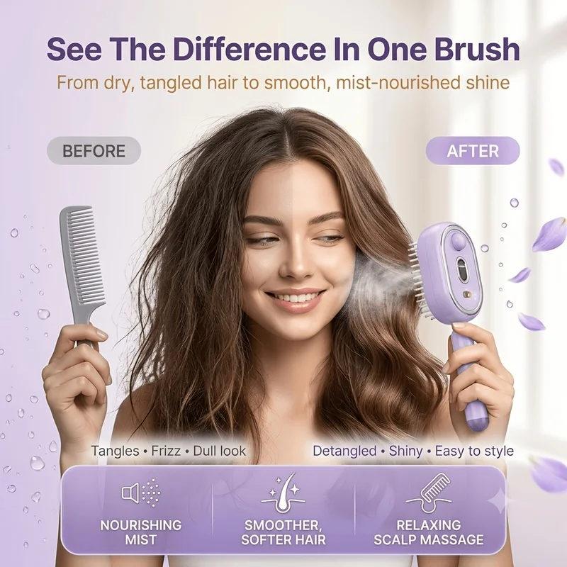 Massage Comb, Electric Soft-Cushioned Round-Tooth Scalp Massage Comb, Self-Cleaning Massage Comb, One-Button Retractable Comb 3