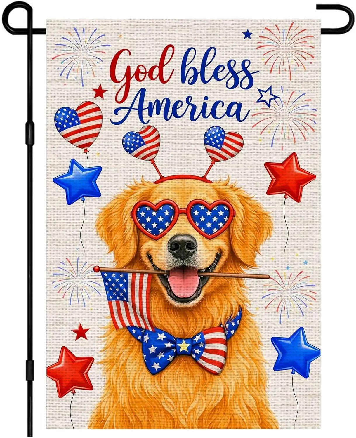 IVN Patriotic Garden Flag 4th of July Dog Yard Flag 12 x 18 Inch Double Sided Burlap Golden Retriever God Bless American Fla ZZM