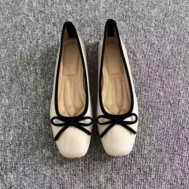 Women Ballet Flats Square Toe Bowknot Slip on Patent-Look Glossy Shoes Ladies Casual Office Everyday Walking Dress Footwear - view 5