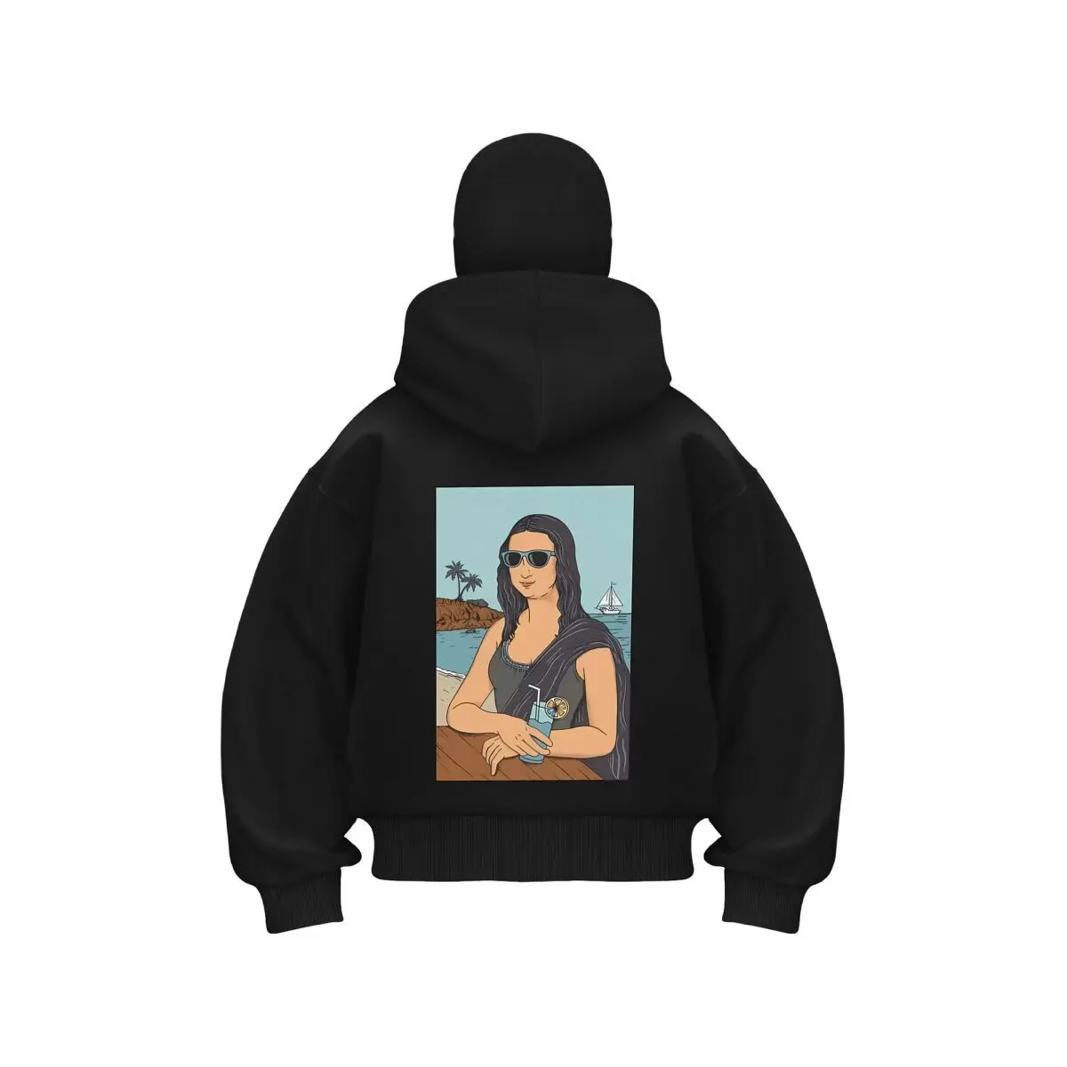 

Мона Лиза Пляж забавный портрет искусства унисекс с двойным капюшоном осень-зима мужская одежда наряд в маске