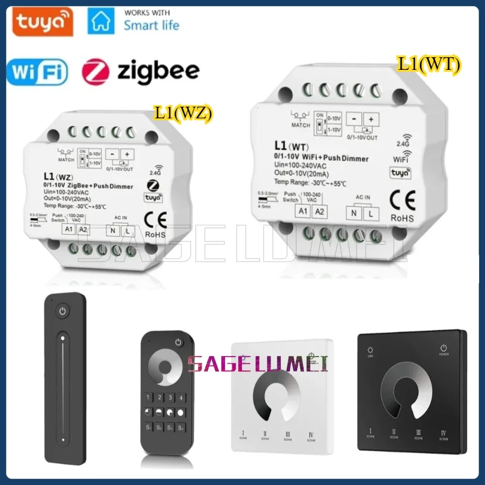 Zigbee 0/1-10V LED Dimmer Controller Push Dimmer R11/L1(WT)/L1(WZ)/RT6/TW1 Smart Life APP Control 110V 220V 230VTuya Smart WiFi