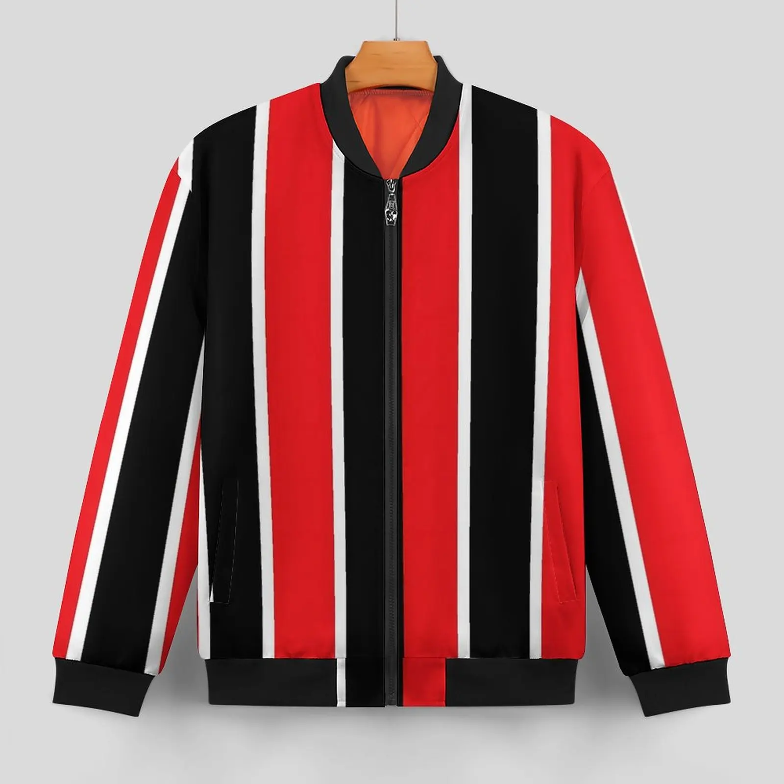 Red White And Black Striped Jackets Autumn Lines Print Aesthetic Casual Coats Male With Pockets Loose Windbreak Oversize Jacket