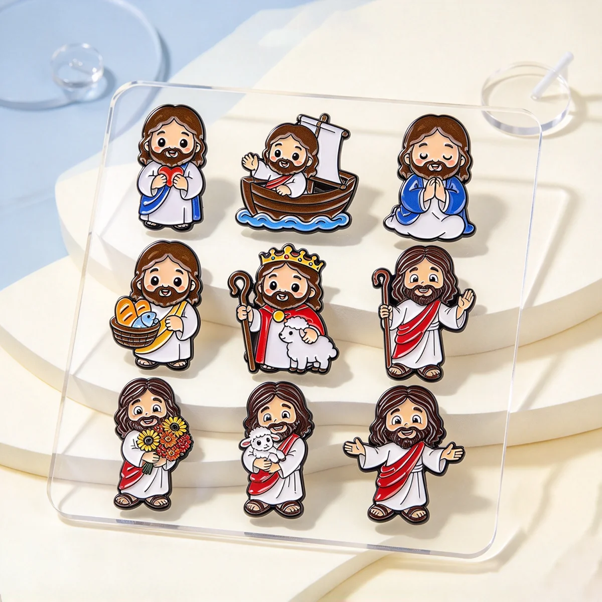 9-teiliges Set mit niedlichen Jesus-Broschen, Cartoon-Religions-Metall-Emaille-Anstecknadeln, Abzeichen für Rucksack, Kleidung, Accessoires, Schmuck, Geschenk für Freunde – Detail 3