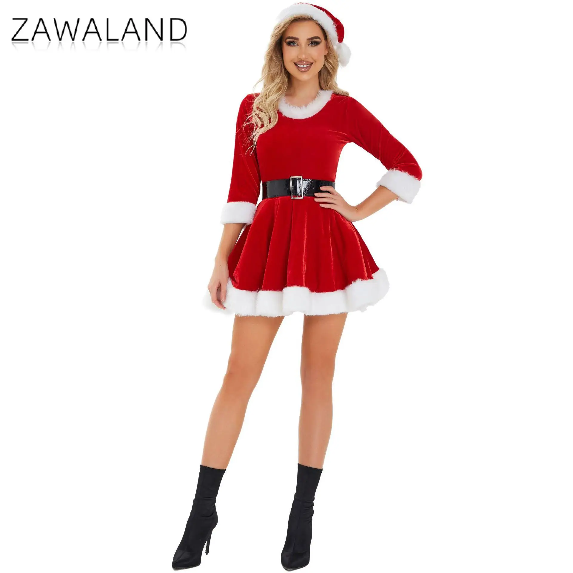 Zawaland Sexy Christmas Cosplay Costume Women Carnival Holiday Party Uniform Set Female Long Sleeve Funny Christmas Clothing