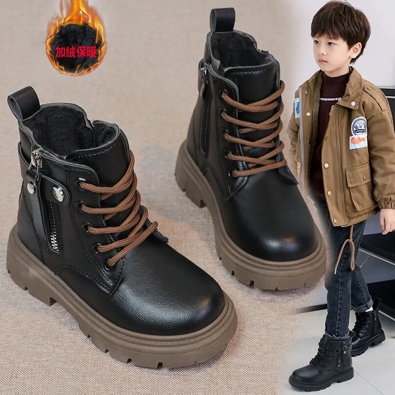 

Children Ankle Boots Autumn Winter Girls Boys Soft-sole Non-slip Zipper Short Boots Kids Outdoor Comfort Warm Plush Cotton Boots