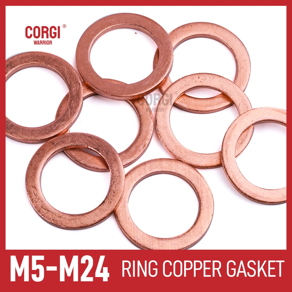 Barco Red Brass Copper Crush Sealing Washer, Plug de caixão de anel plano, Arruelas de vedação do óleo, M5 M6 M8 M10 M12 M14 M16 M18 M20 M22 M24