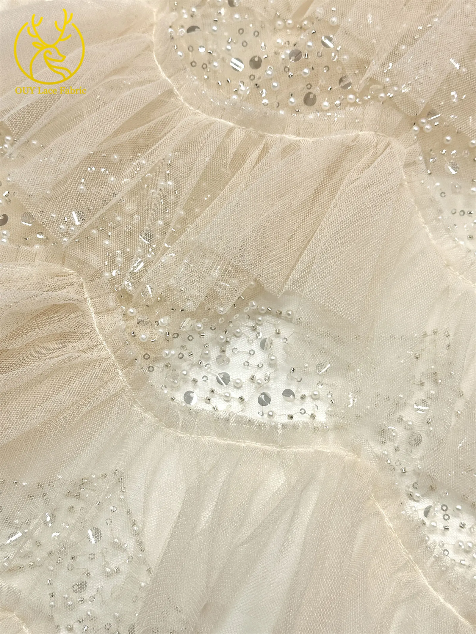 Neuester 3D Tüll-Mesh-Spitzenstoff 2026 Hochwertiger Perlen-Pailletten-Spitzenstoff Nigerianische Perlenstickerei-Spitze für Brautkleider – Detail 16