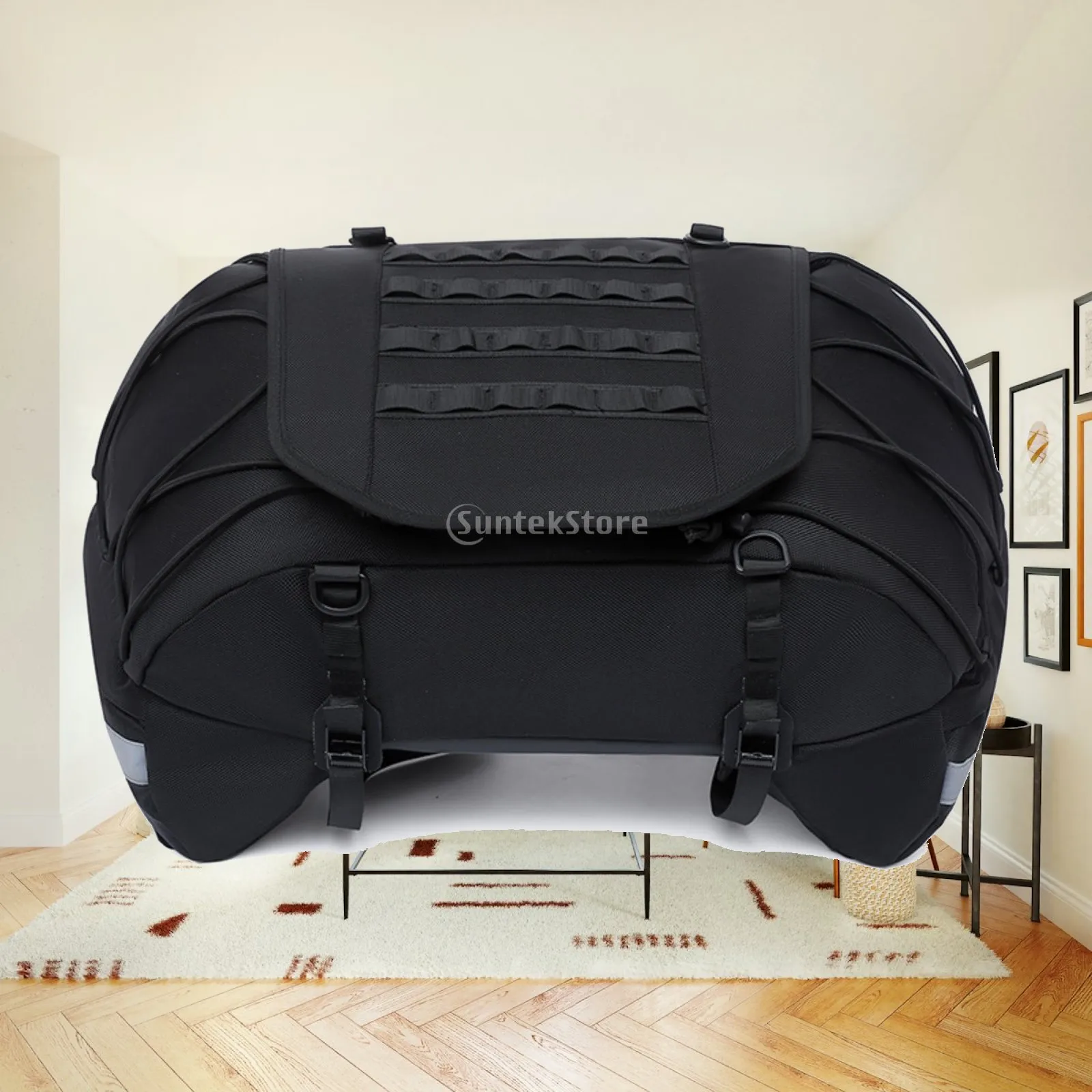 Motorcycle Tail Bag with Straps Strap-Mount Motorcycle Rear Seat Bag Large Capacity for Touring Riders, Motorcyclists, Daily