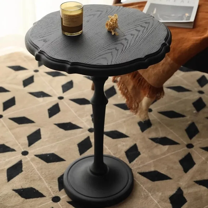 French retro solid wood small coffee table small apartment living room sofa edge few circles medium and antique bedside table co