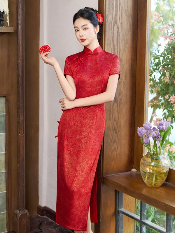 

Red Chinese Sle Dr Women's Summer High-End Sensation National Trend Wedding Dr Daily Wear Improved Dr