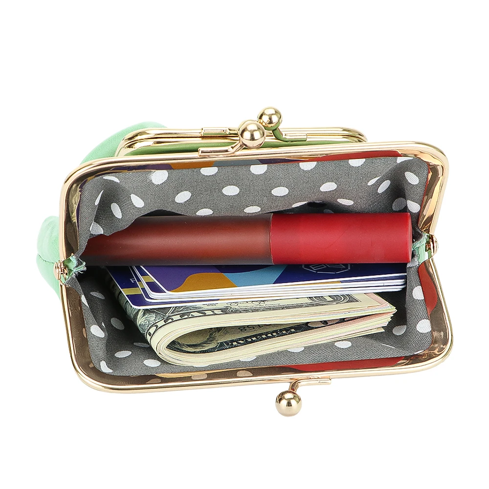 Royal Bagger Mini Coin Purse for Women, Solid Color Credit Card Holder Wallet, Vintage Leather Kiss Lock Storage Bag 1655