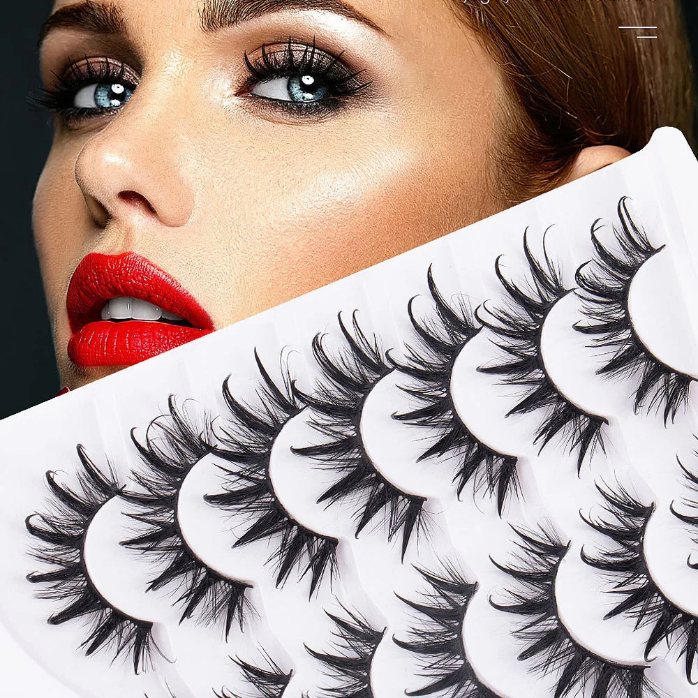 7 Pairs 3D Fluffy Wet Eye Eyelashes Set Messy Comic Eye Eyelash Extension Natural Long Thick Black Band Reusable Handmade Makeup