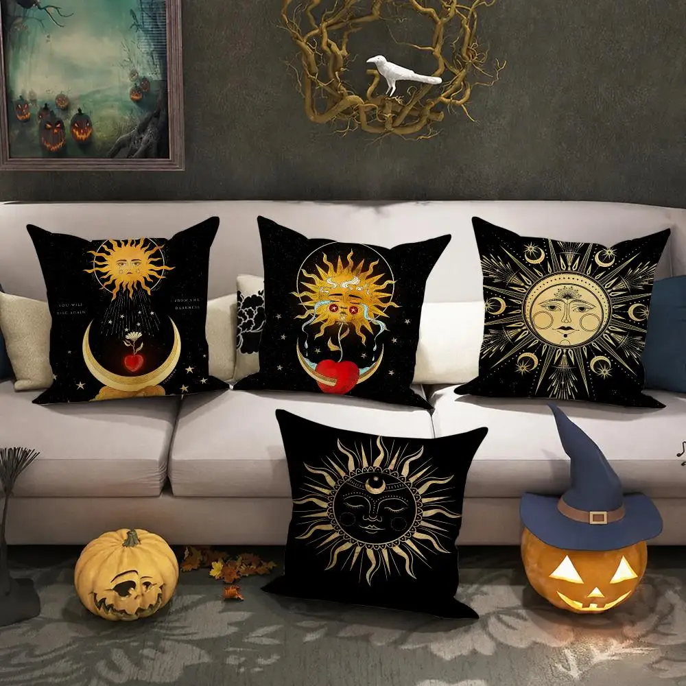 Sun Moon Mandala Series Cushion Cover Halloween decoration trick or treat cushion cover, ghost, pumpkin head, bat decoration