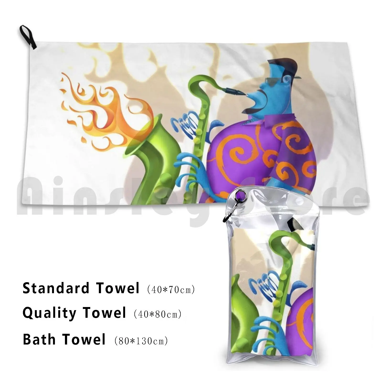 Sax Man Bath Towel Beach Cushion Sax Music Musician Saxophone Cool Cool Dude Flames Flame