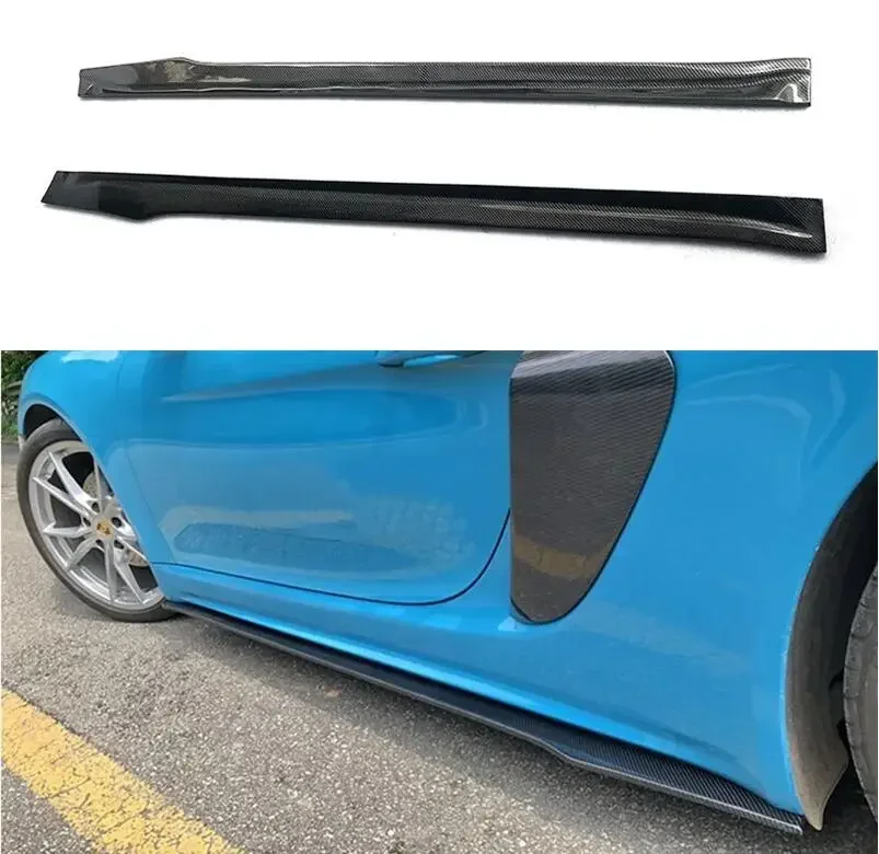 2PCS/SET Body Skirts For Porsche 718 Cayman Boxster 2016-2021 Side Extension Body Skirts Kit Lip Cover Carbon Fiber