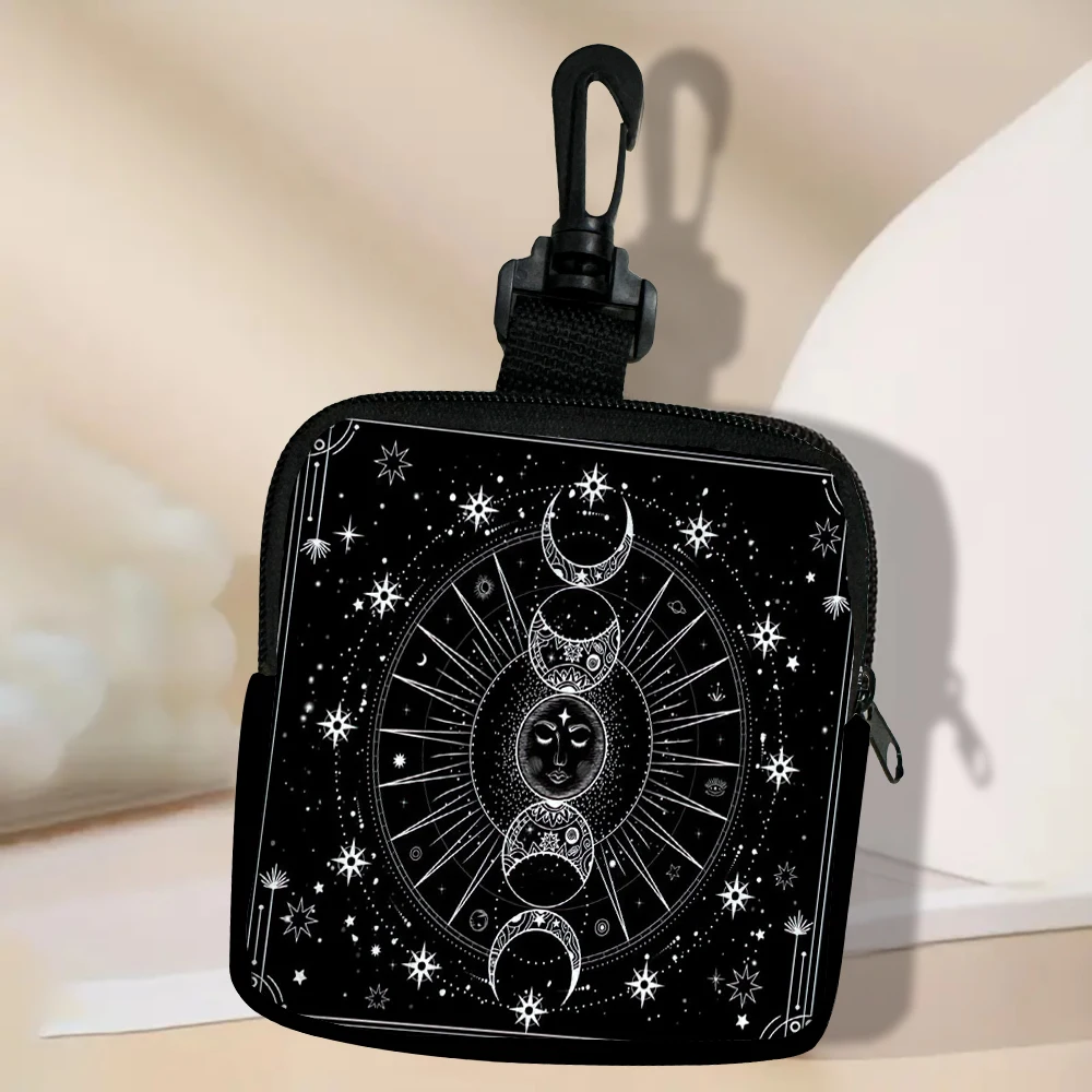 Mysterious Moon Phase Women Coin Purse Card Key Mini Purses Pouch Small Zipper Coin Purse Card Holder Wallet Bag 5.8