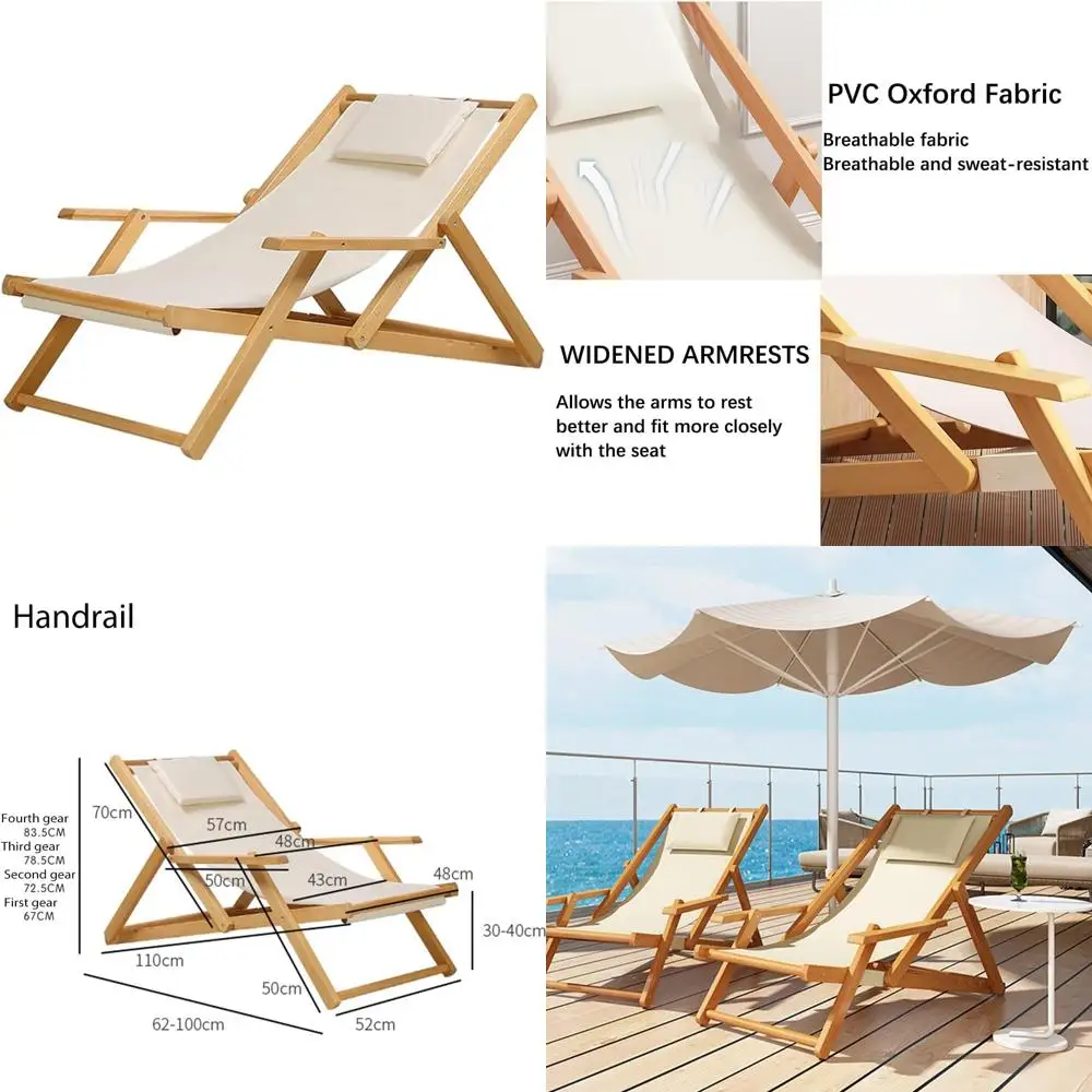 كرسي فناء قابل للطي قابل للتعديل - كرسي استرخاء خشبي للشاطئ في الهواء الطلق مع 4 أوضاع للاستلقاء والجلوس المريح