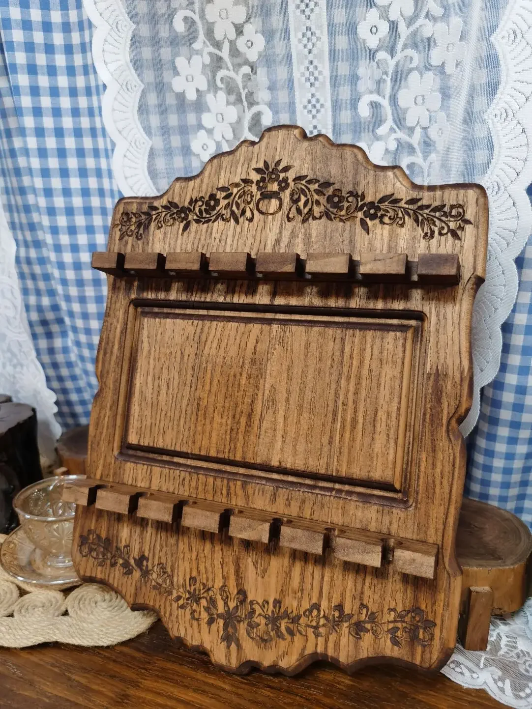 ‌Vintage Wooden Spoon Holder Rustic Home Kitchen Decor Coffee Bar Tableware Organizer Wall Mount Kitchen Storage Rack for Cafe