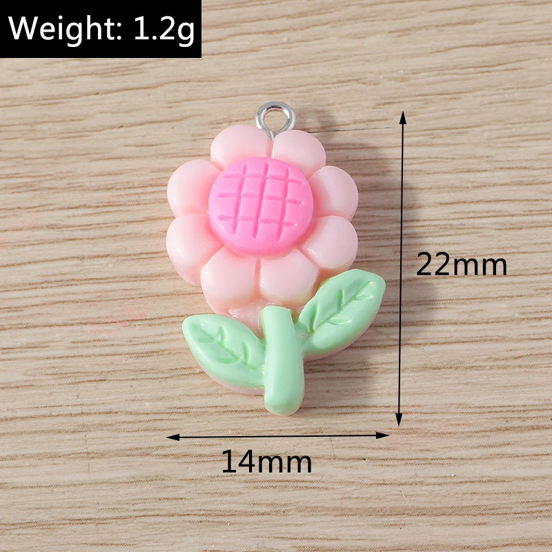 Tusember 15pcs 14*22mm Cute Sunflower Charms Cartoon Resin Flowers Pendants for Jewelry Making Earrings Necklace Accessories