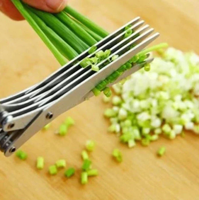 Multi-functional Stainless Steel 3 Layer Kitchen Scissors Pepper Shredded Chopped Scallion Cutter Laver Cut Cooking Tool