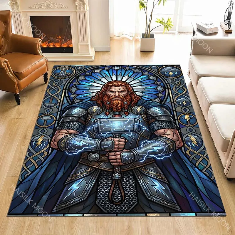 Thor holding hammer, blue glow Print Carpet Rug for Living Room Bedroom Sofa Doormat Home Decor Non-slip Floor Mat