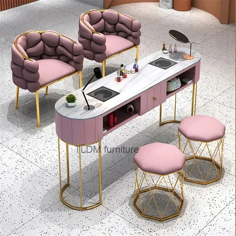 Mesas de uñas de mármol nórdico para muebles de salón, juego de MESA DE MANICURA profesional simple y doble de lujo ligero con aspiradora