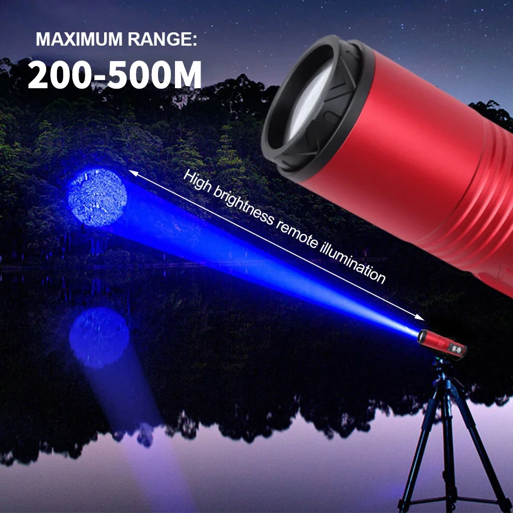 30W Super Bright Zoom Night Fishing Flashlight Torch 5Light Sources Blue/UV/White/Yellow/Red Searchlight Zoomable Flashlight