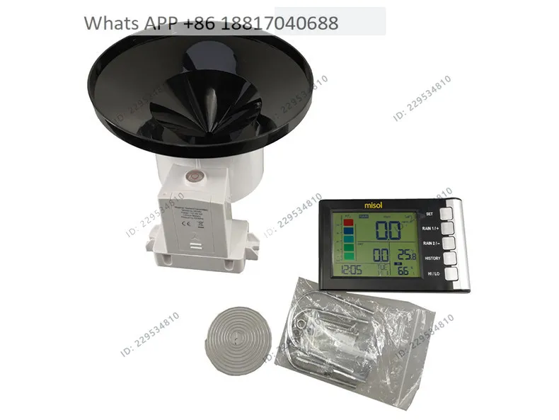 1PC, misol wireless rain gauge LCD display temperature and humidity measurement small rain gauge