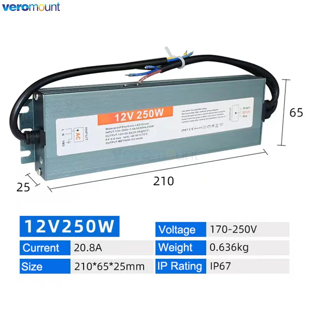 AC DC Transformers Power Supply Outdoor IP67 Waterproof  Switching Power Supply AC 220V to DC 12V 24V 100W 150W 200W 300W 350W