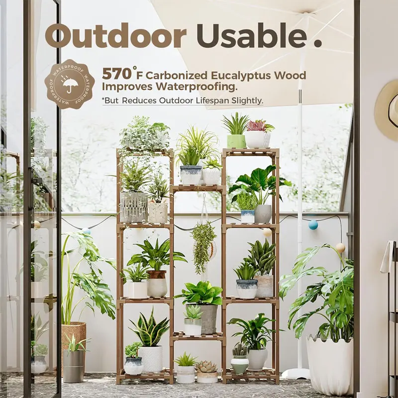 Plant Stand Indoor Outdoor Tall Plant Shelf for Multiple Plants Pots Wood Flower Stand Large Flower Holder for Living Room