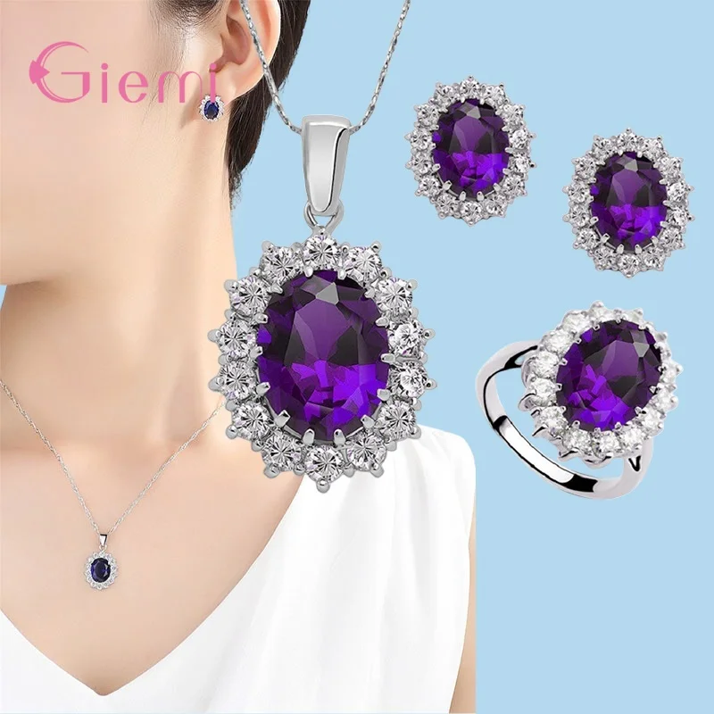 925 Silver Needle Classic Fashion Party Wedding Engagement Gift Gemstone Rings Earrings Necklace Jewelry Coordinates